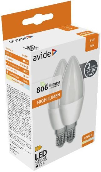 Avide LED Candle Twin Pack 6.5W E14 NW 4000K