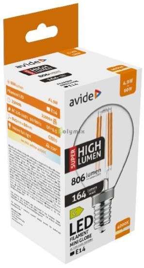 Avide LED Filament Mini Globe 4.9W E14 NW 4000K Super High Lumen