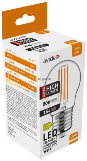 Avide LED Filament Mini Globe 4.9W E27 NW 4000K Super High Lumen