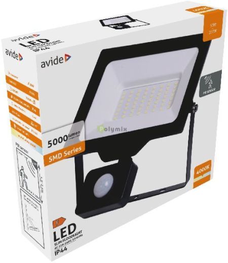 Avide LED Reflektor Slim SMD 50W NW 4000K Mozgsrzkels PIR