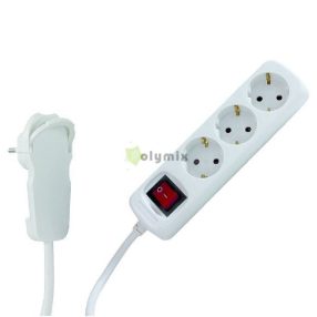   Asztali elosztó 3-as, lapos dugóval, kapcsolóval, gyermekvédelemmel, 2m, 16A/250V~, H05VV-F 3G1.00mm2