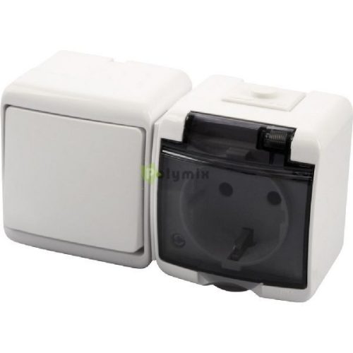 Aquastar Kapcsoló+dugalj IP54 Vízszintes, 10AX 250V~; 16A 250V~ fehér