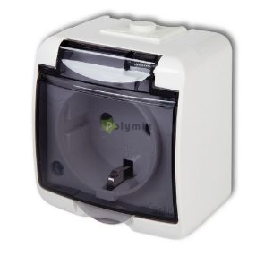   Aquastar földelt dugaszolóaljzat, gyermekvédelemmel, átlátszó csapófedéllel, IP54, fehér