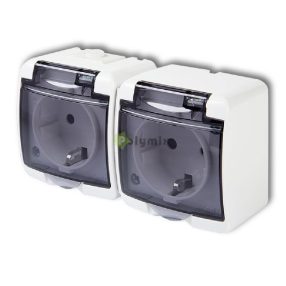   Gao-Düwi Aquastar 2-es földelt dugaszolóaljzat, átlátszó csapófedéllel , IP54, fehér