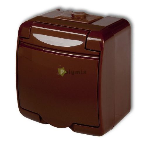 Aquastar földelt dugaszolóaljzat, gyermekvédelemmel, csapófedéllel, IP54, barna