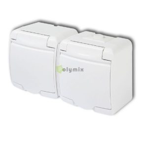   Aquastar 2-es földelt dugaszolóaljzat, gyermekvédelemmel, csapófedéllel , IP54, fehér
