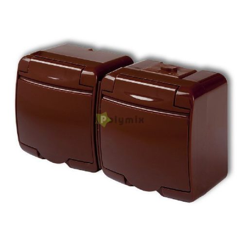 Aquastar 2-es földelt dugaszolóaljzat, gyermekvédelemmel, csapófedéllel , IP54, barna