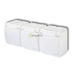   Aquastar 3-as földelt dugaszolóaljzat, gyermekvédelemmel, csapófedéllel , IP54, fehér