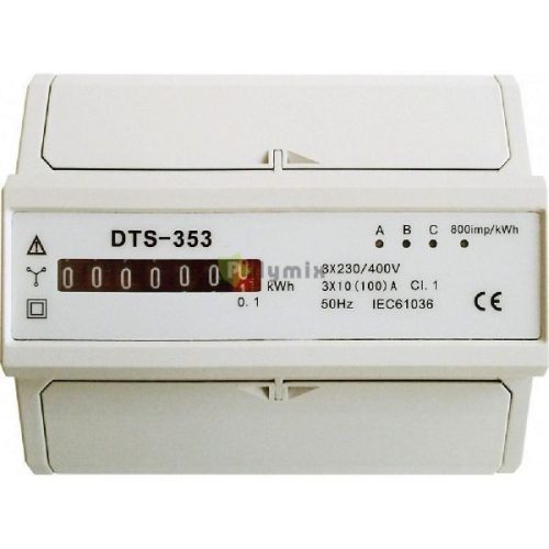 3 pólusú elektromechanikus almérő 3x230/400V, 3x45(100)A, 800imp/kWh, szürke
