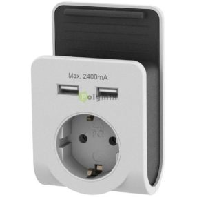   Földelt köztes csatlakozóaljzat, 2xUSB töltővel és mobiltelefon tartóval