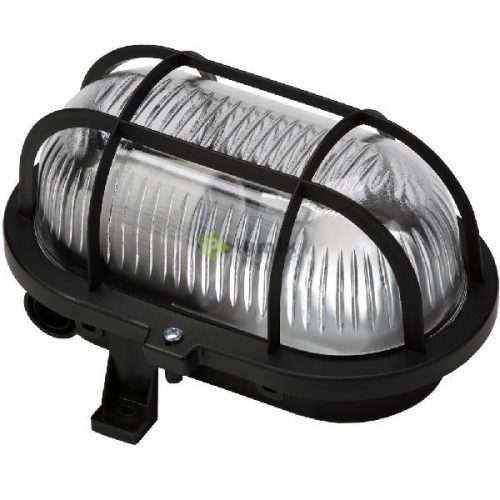 Műanyagrácsos ovális hajólámpa E27, max. 60W, fekete, 230V, IP44