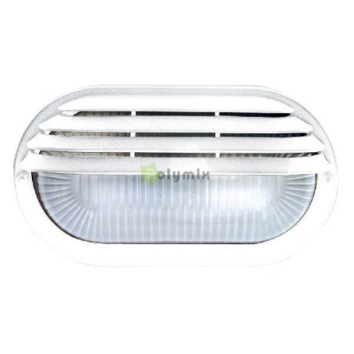 Műanyag ovális lámpa fél ráccsal E27, max. 60W, fehér, 230V, IP44