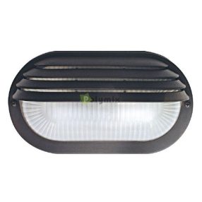   Műanyag ovális lámpa fél ráccsal E27, max. 60W, fekete, IP44