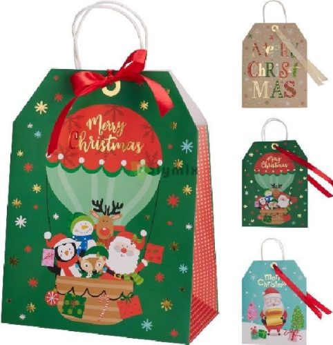 Karácsonyi dísz szatyor Nagy 23x12x30 cm 3 féle mintával