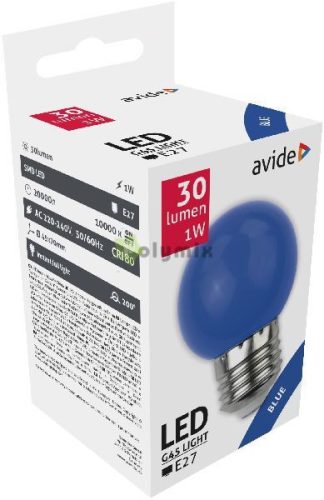 Dekor LED fényforrás G45 1W E27 Kék