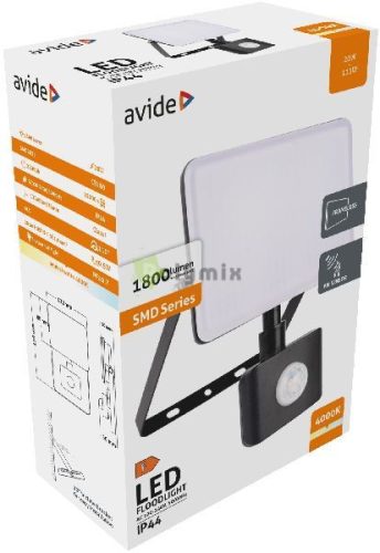 LED Reflektor Slim SMD Keret nélküli 20W NW 4000K Mozgásérzékelős PIR