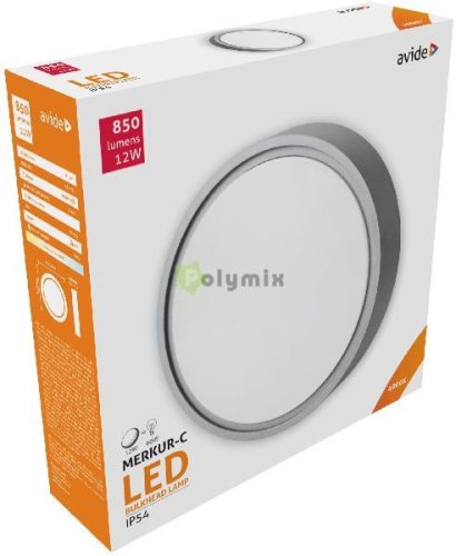 (Merkur-C) Cseppálló Mennyezeti Lámpa Kerek IP54 12W NW 4000K Szürke