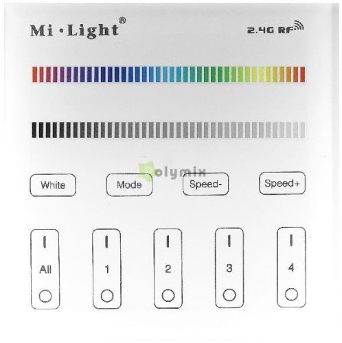 LED Szalag 12V RGB+W 4 Zónás RF Beépíthető /AC180-240V/ Érintőpaneles Távirányító