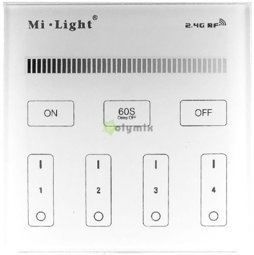 LED Szalag 12V Fényerőszabályzó 4 Zónás RF Falra Szerelhető /2xAAA/ Érintőpaneles Távirányító
