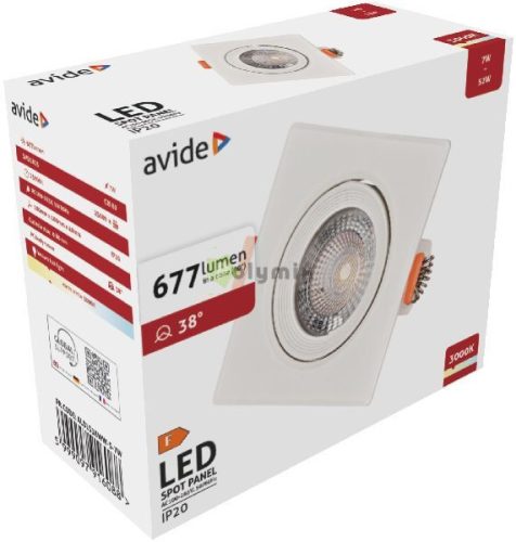 LED Beépíthető Spot 38° Négyzetes 7W WW 3000K
