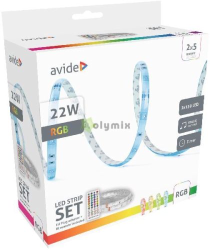 LED Szalag Bliszter 12V 22W RGB 2x5m Zene vezérlés + IR távirányító