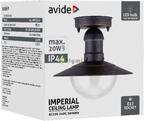 kültéri mennyezeti lámpa Imperial 1xE27 IP44 antik arany