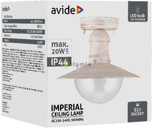 kültéri mennyezeti lámpa Imperial 1xE27 IP44 antik fehér