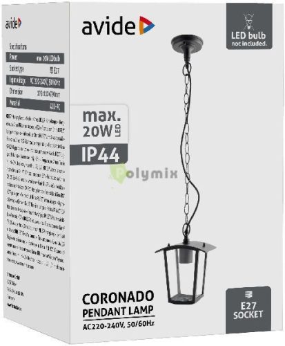 kültéri függeszték lámpa Coronado 1xE27 IP44 fekete