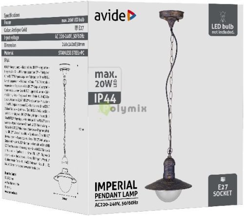 kültéri függeszték lámpa Imperial 1xE27 IP44 antik arany