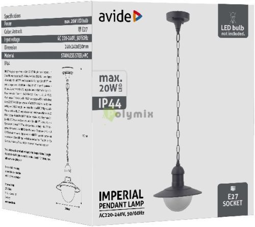 kültéri függeszték lámpa Imperial 1xE27 IP44 Antracit