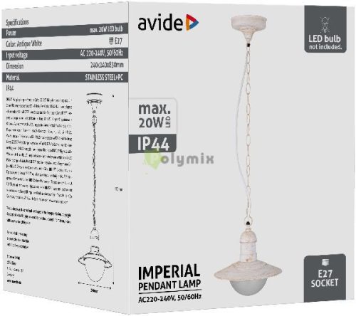 kültéri függeszték lámpa Imperial 1xE27 IP44 antik fehér