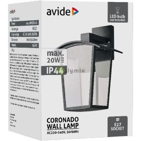 kültéri fali lámpa Coronado 1xE27 IP44 fekete