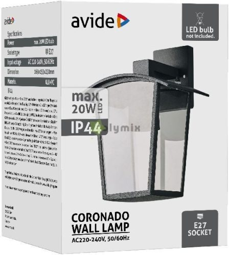 kültéri fali lámpa Coronado 1xE27 IP44 fekete