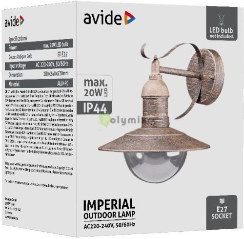 kültéri fali lámpa Imperial 1xE27 IP44 antik arany