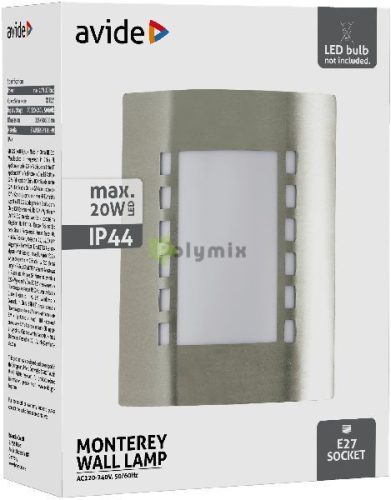kültéri fali lámpa Monterey 1xE27 IP44 Szatén Nikkel