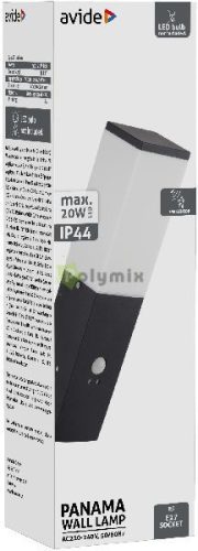 kültéri fali lámpa Panama 1xE27 PIR IP44 Fekete