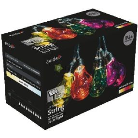   Kültéri Szolár Füzér 5m, Átlátszó Kábel, 10 Színezett Globe, IP44