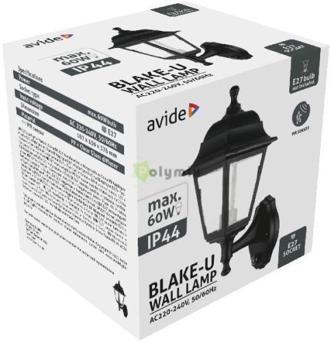 Kültéri Fali Lámpa Blake-U 1xE27 Fekete IP44 PIR