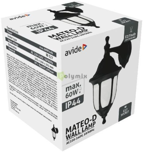 Kültéri Fali Lámpa Mateo-D 1xE27 Fekete IP44