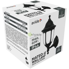 Kültéri Fali Lámpa Mateo-U 1xE27 Fekete IP44