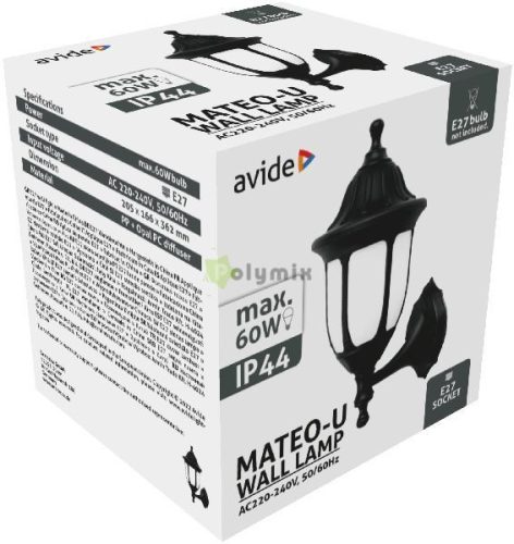 Kültéri Fali Lámpa Mateo-U 1xE27 Fekete IP44