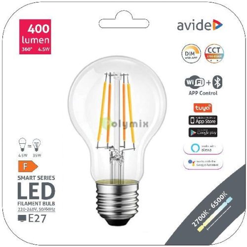 Smart Filament LED Globe A60 4.5W CCT WIFI + BLE APP Control