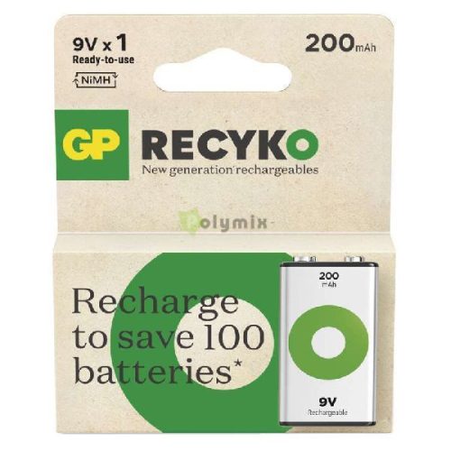 Recyko 200 mAh 9V-os akkumulátor C/1 ÚJ!