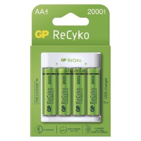 USB akkumulátor töltő E411 + 4×AA GP 2100mAh ReCyko+