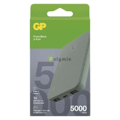 Powerbank B+ Series, 5 000 mAh, 12 W, zöldesszürke