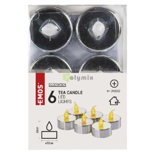 LED dekoráció – 6x teamécses, ezüst, 6x CR2032, beltéri, vintage