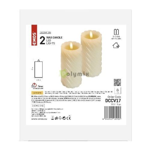 LED dekoráció – viaszgyertya 17 cm, 2x AAA, beltéri, meleg fehér, 2 db, távirányító