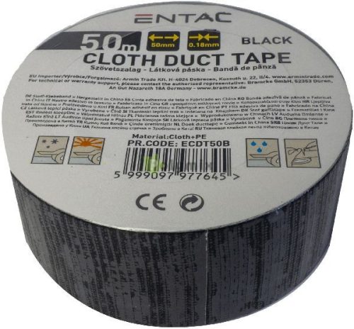 Szövet erősítésű szalag 0.18x50mm Fekete 50m