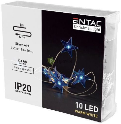 Karácsonyi Beltéri Füzér Kék csillag 10 LED WW 1,3m (2AA nt.)