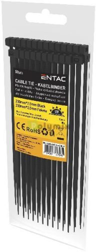 Kábelkötegelő 2.5mmx200mm Fekete 50 db/cs
